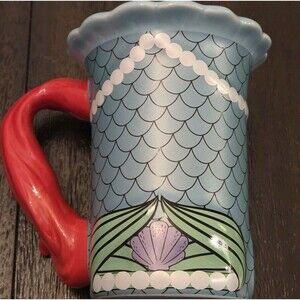 DISNEY PARKS Little Mermaid Princess Ariel Signature 3D Coffee Mug Cup Red Hair